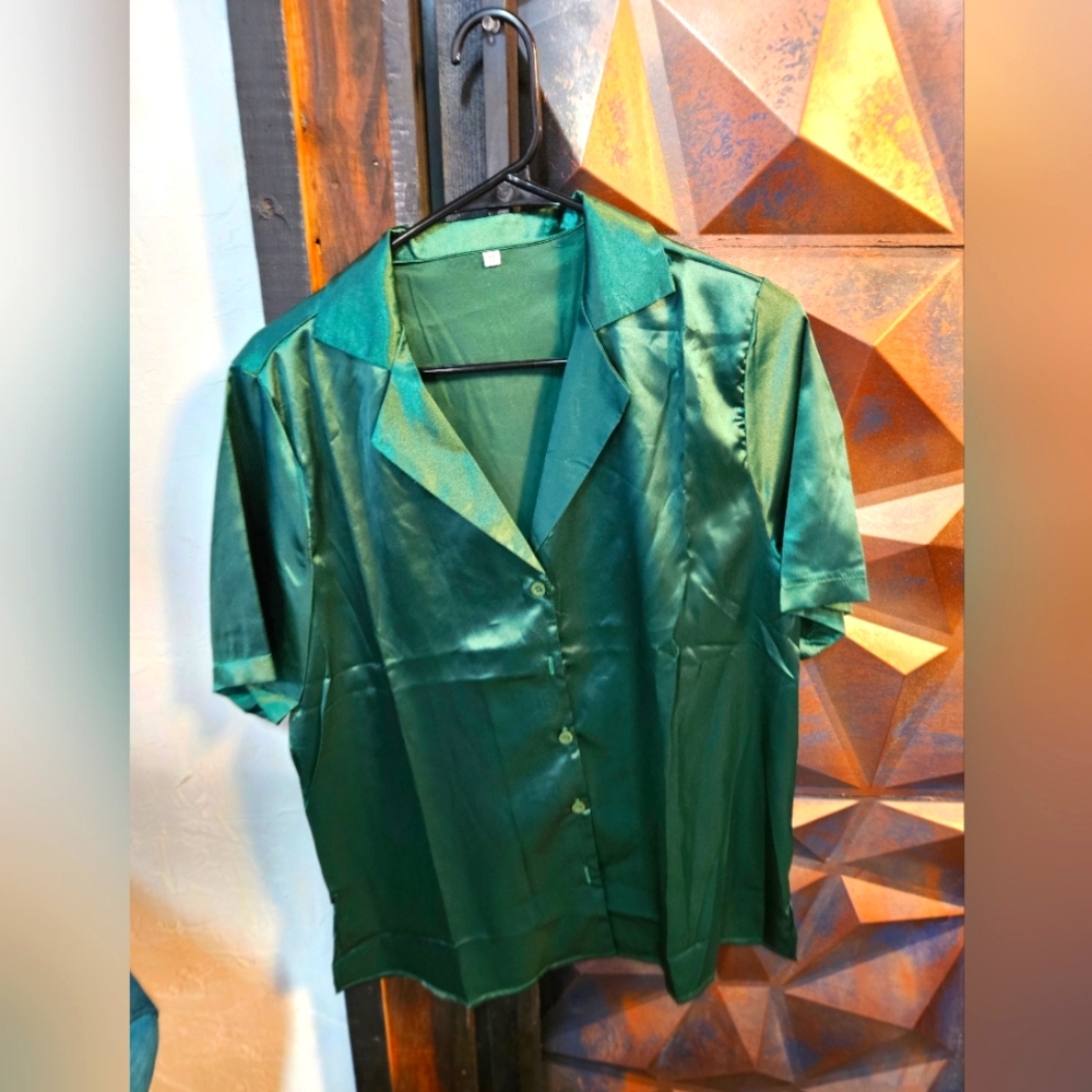 Women's Green Satin Blouse